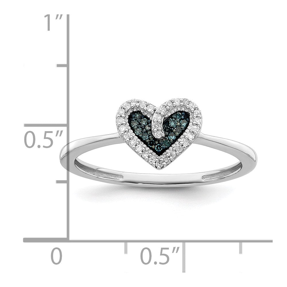 White Night Sterling Silver Rhodium-plated Blue and White Diamond Heart Ring