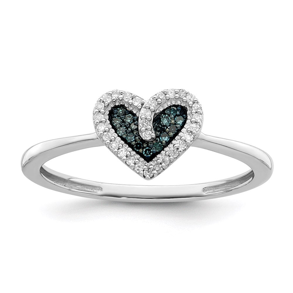 White Night Sterling Silver Rhodium-plated Blue and White Diamond Heart Ring