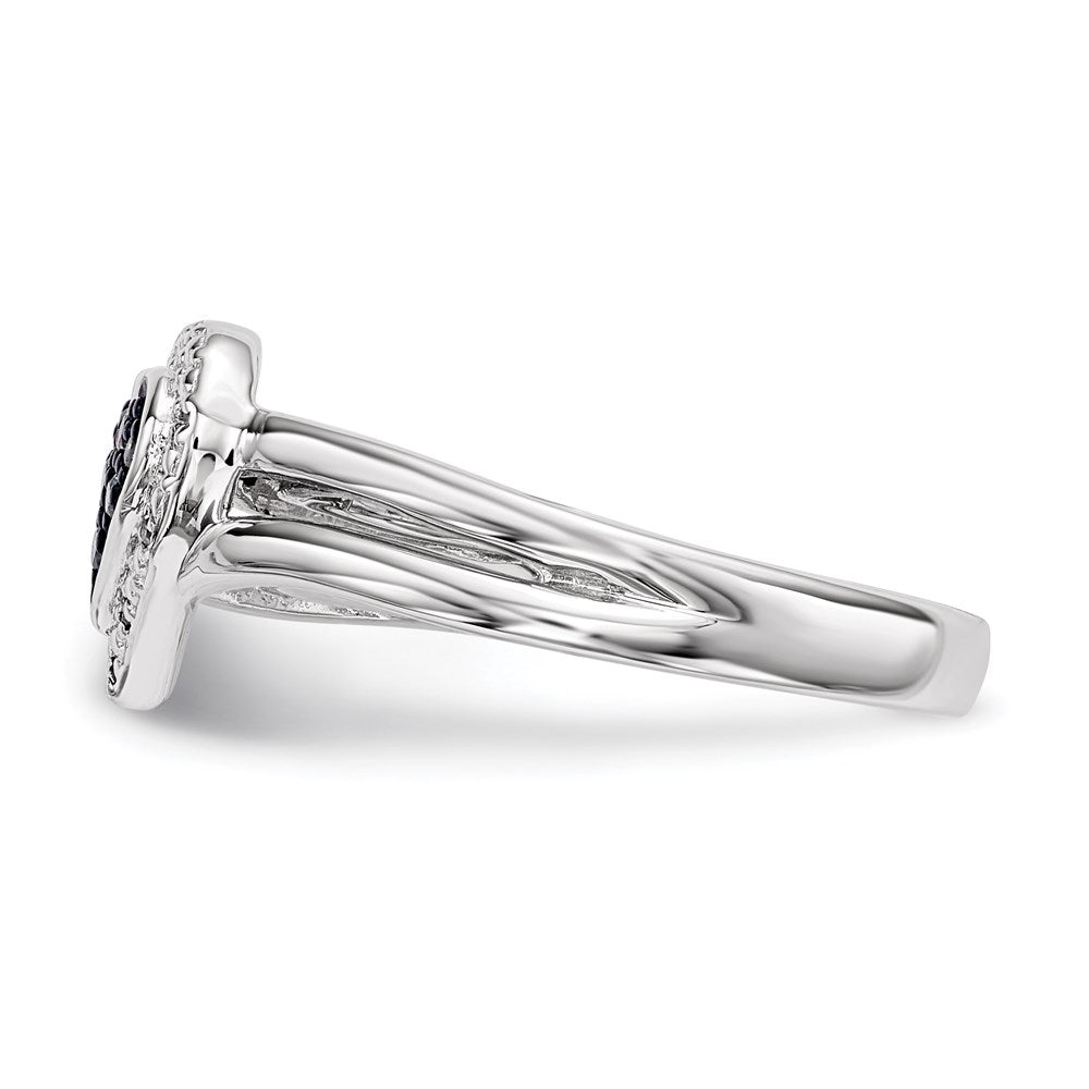 White Night Sterling Silver Rhodium-plated White and Blue Diamond Heart Ring