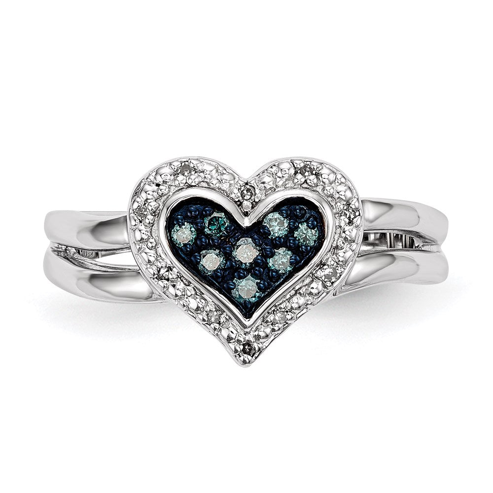 White Night Sterling Silver Rhodium-plated White and Blue Diamond Heart Ring