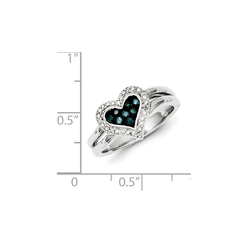 White Night Sterling Silver Rhodium-plated White and Blue Diamond Heart Ring