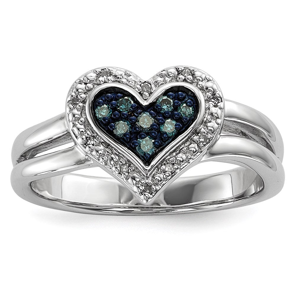 White Night Sterling Silver Rhodium-plated White and Blue Diamond Heart Ring