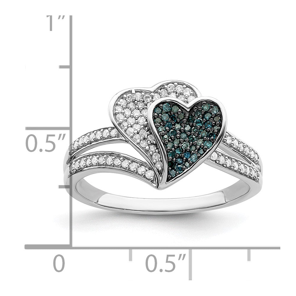 White Night Sterling Silver Rhodium-plated Blue and White Diamond Hearts Ring