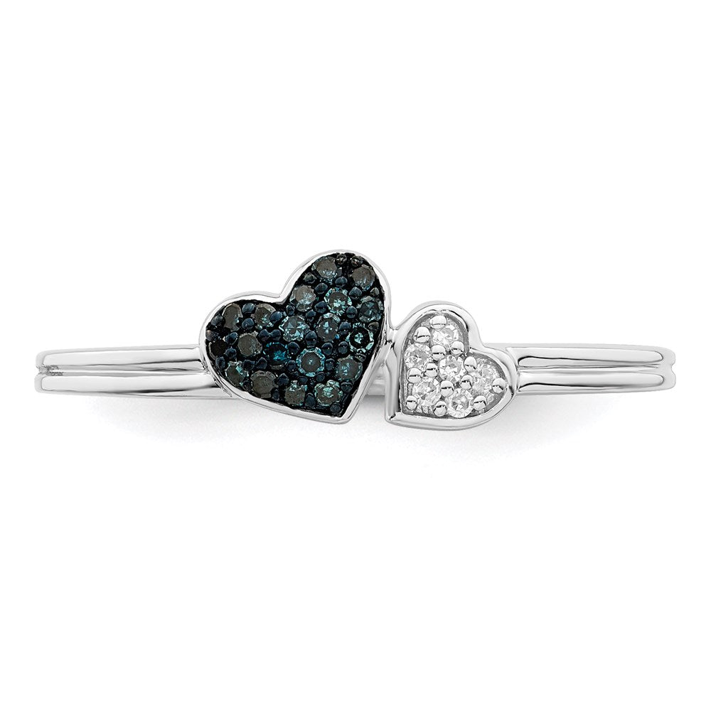 White Night Sterling Silver Rhodium-plated Blue and White Diamond Hearts Ring