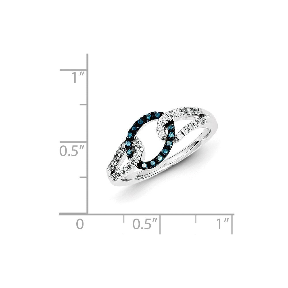 Sterling Silver White & Blue Diamond Ring