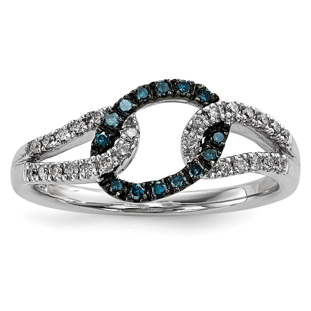 Sterling Silver White & Blue Diamond Ring