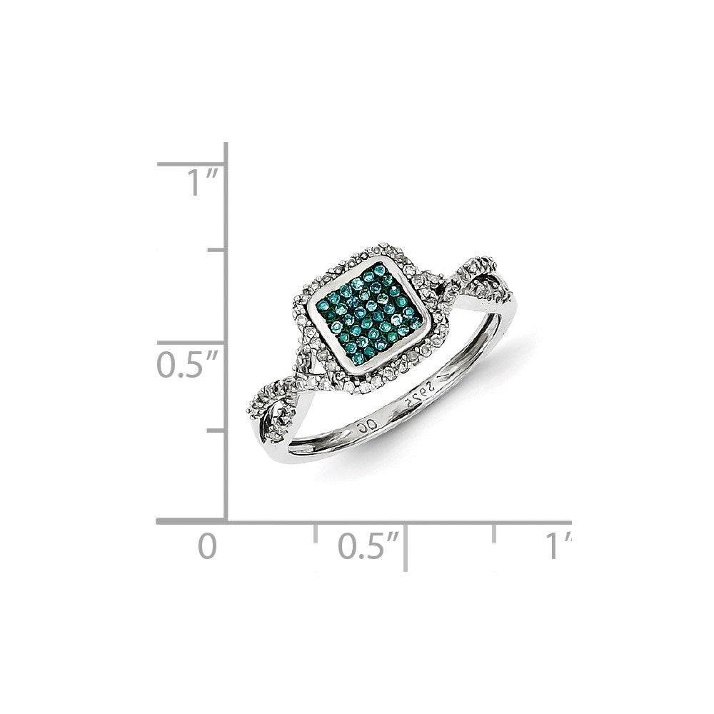 Sterling Silver with White/Blue Diamonds Square Ring