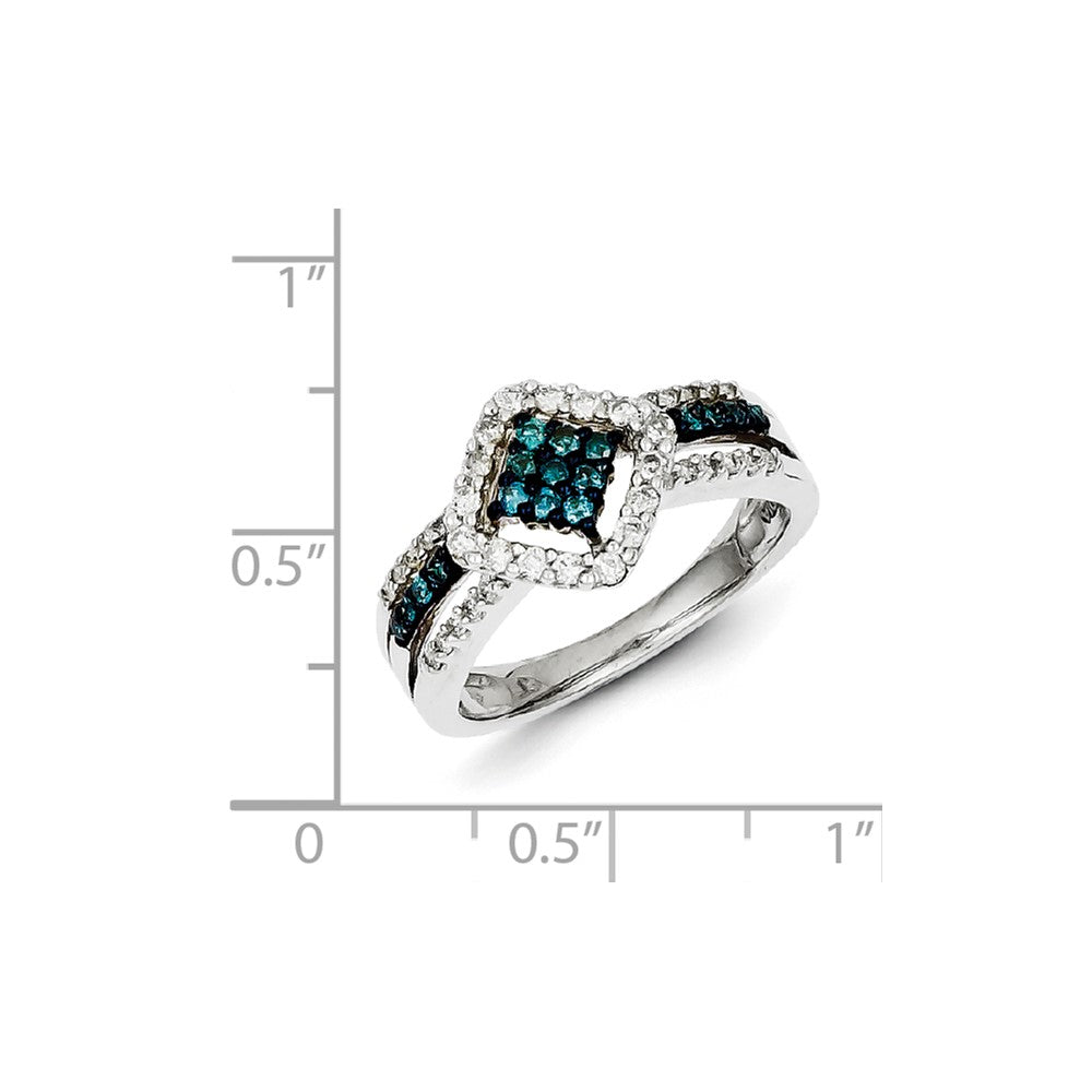 Sterling Silver White & Blue Diamond Cluster Ring