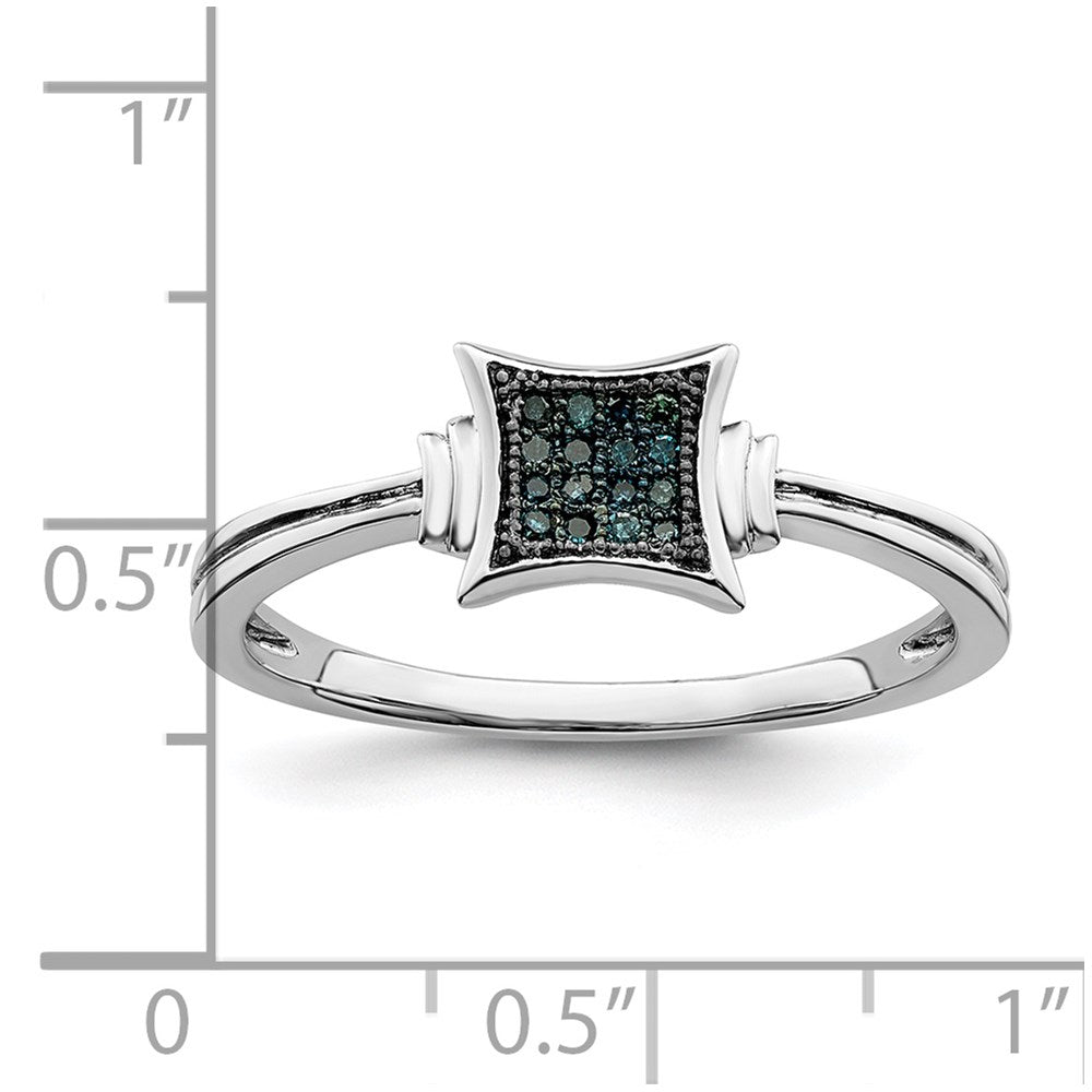 White Night Sterling Silver Rhodium-plated White Blue Diamonds Square Ring