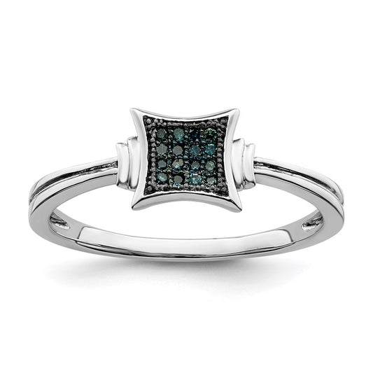 White Night Sterling Silver Rhodium-plated White Blue Diamonds Square Ring