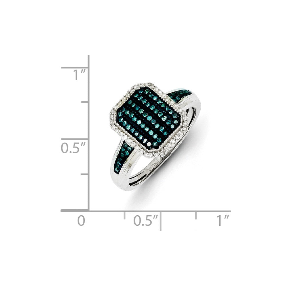 Sterling Silver with White/Blue Diamonds Rectangle Ring