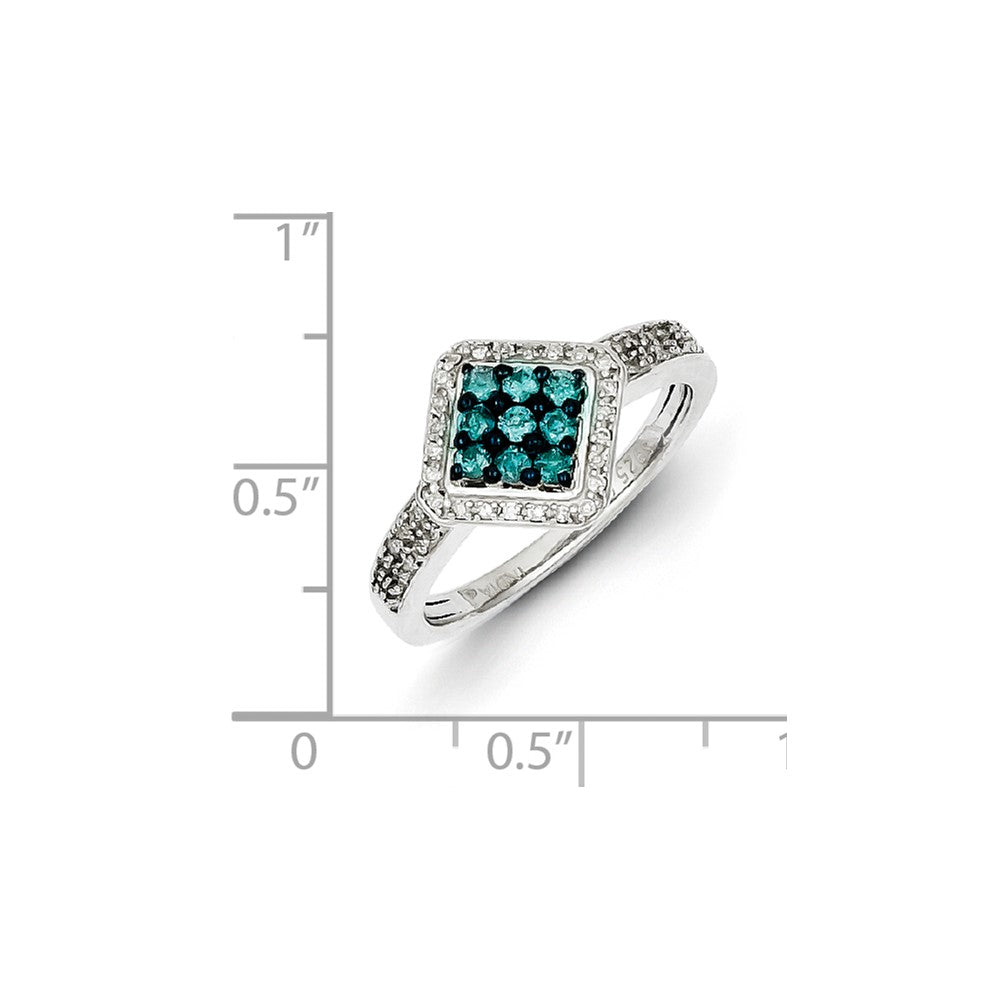 Sterling Silver with White/Blue Diamonds Square Ring