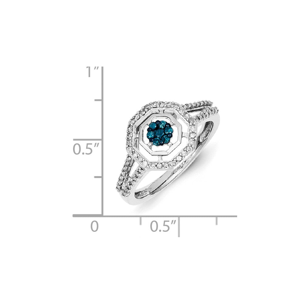 Sterling Silver White & Blue Diamond Ring