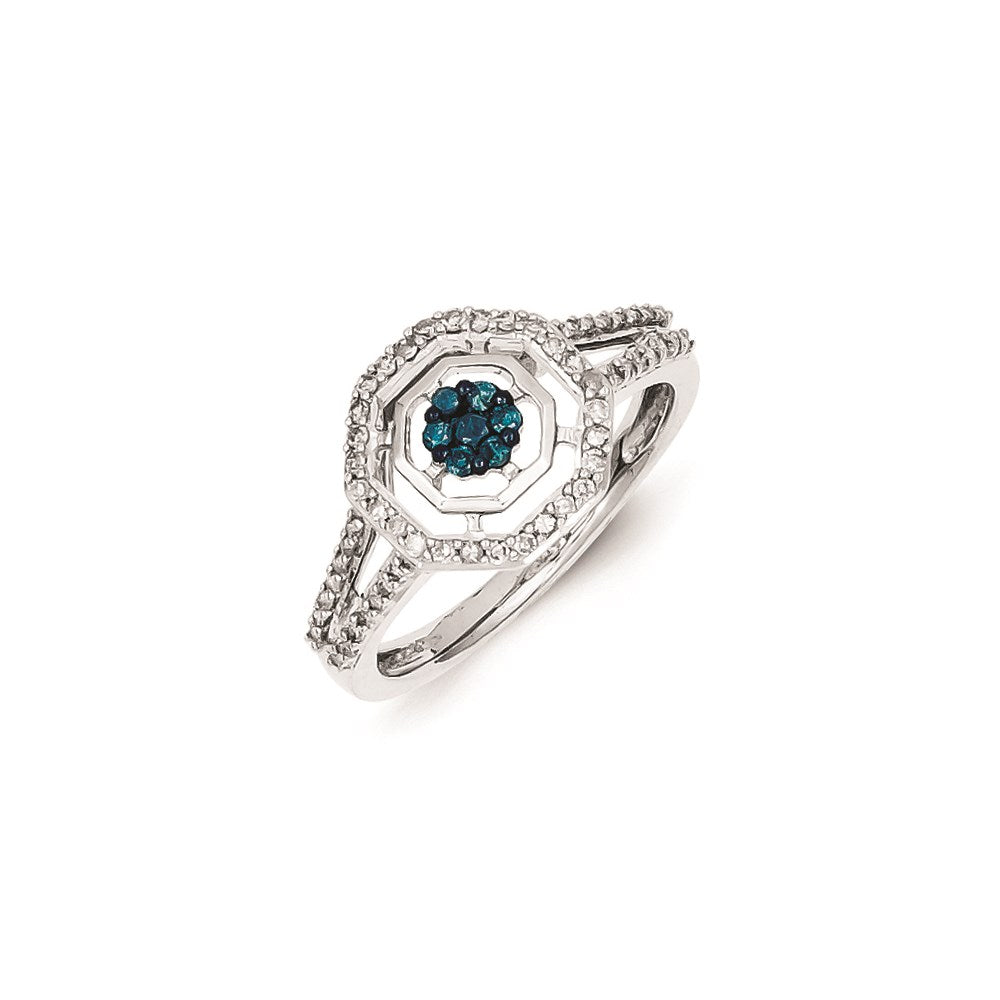 Sterling Silver White & Blue Diamond Ring