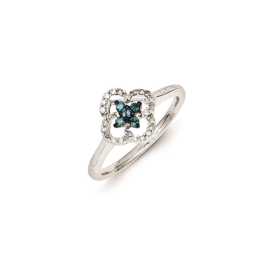 Sterling Silver White & Blue Diamond Cluster Ring