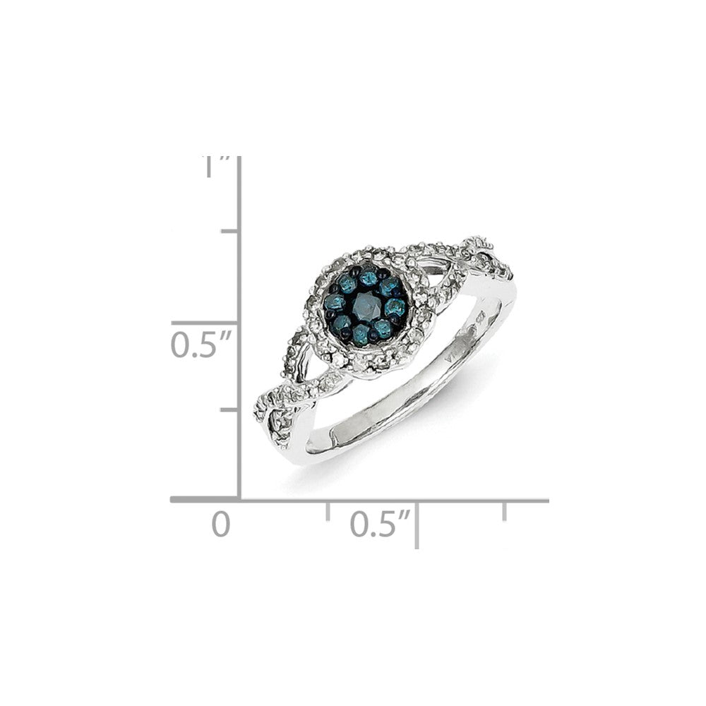 Sterling Silver White & Blue Diamond Cluster Ring