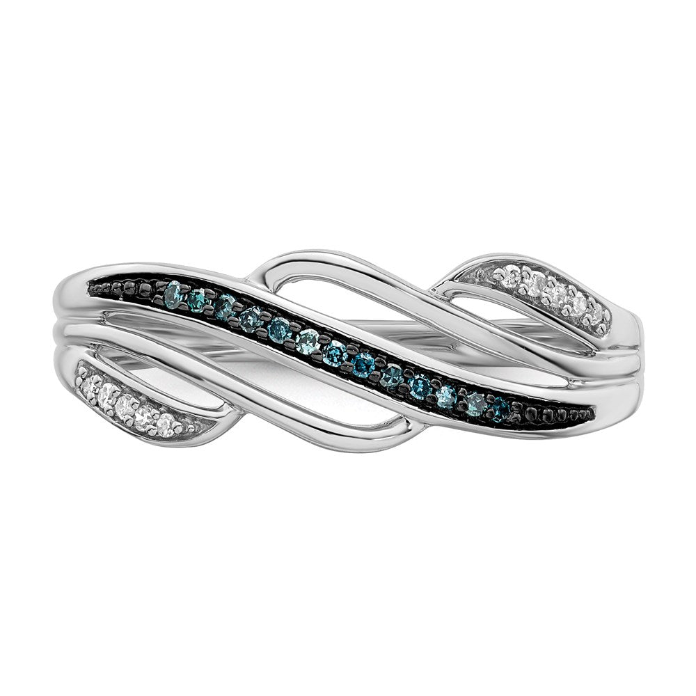 White Night Sterling Silver Rhodium-plated Blue and White Diamond Ring