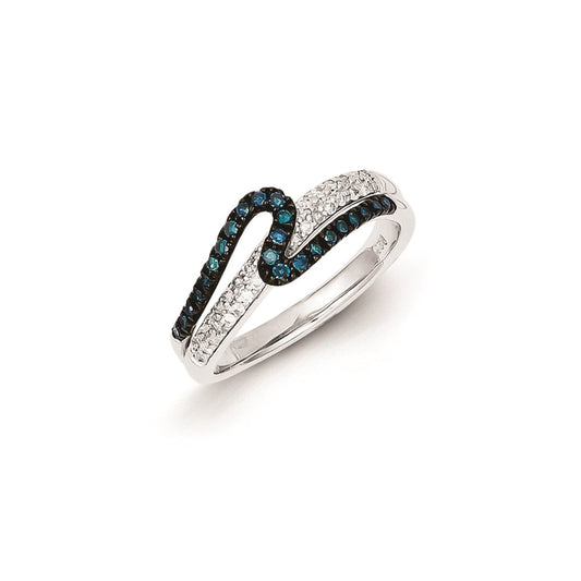 Sterling Silver White & Blue Diamond Ring