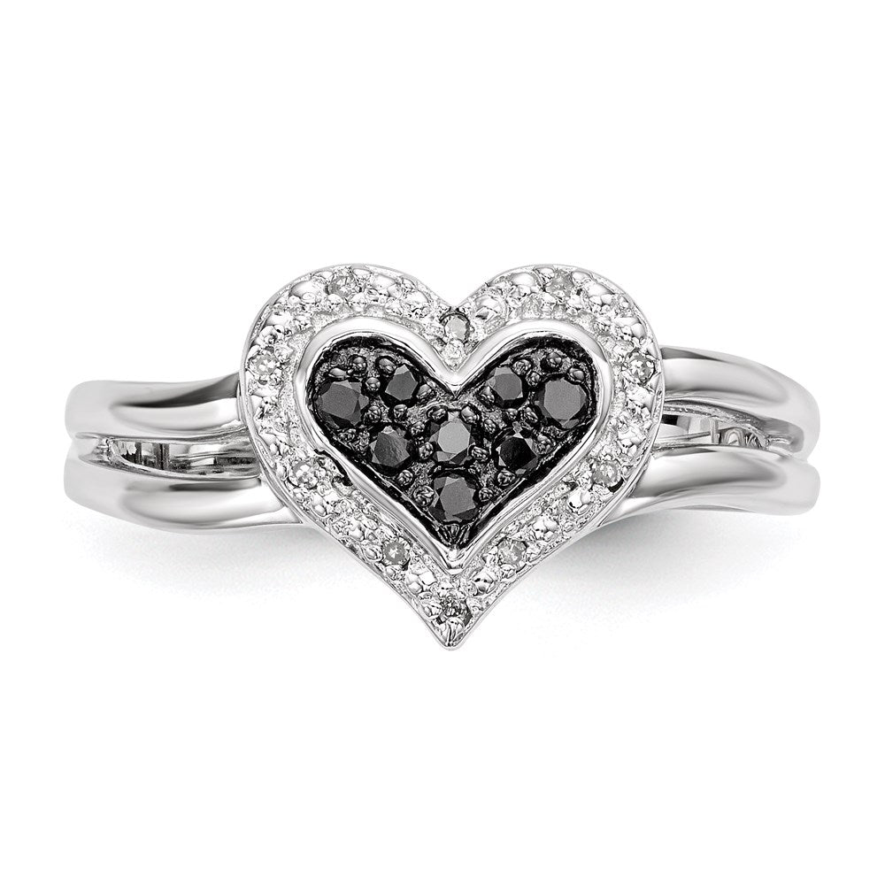 Sterling Silver White & Black Diamond Heart Ring