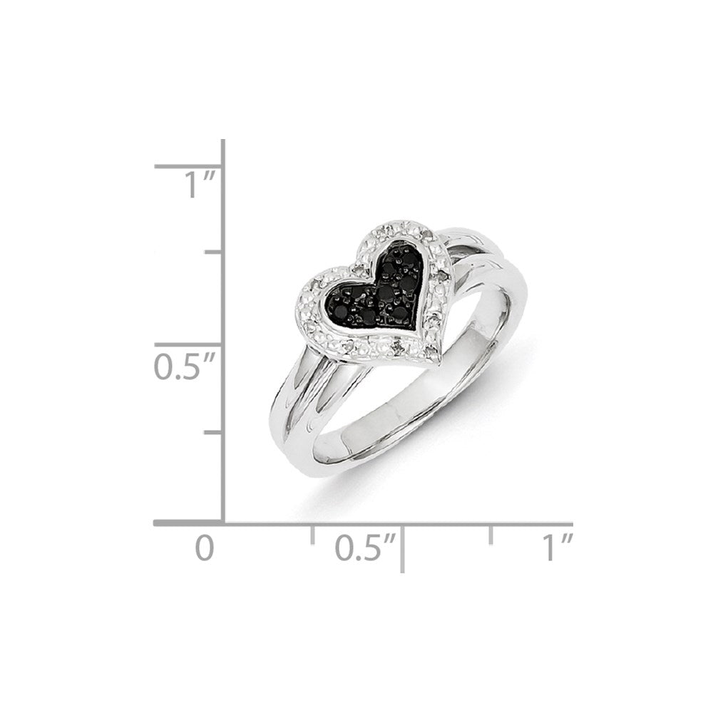 Sterling Silver White & Black Diamond Heart Ring