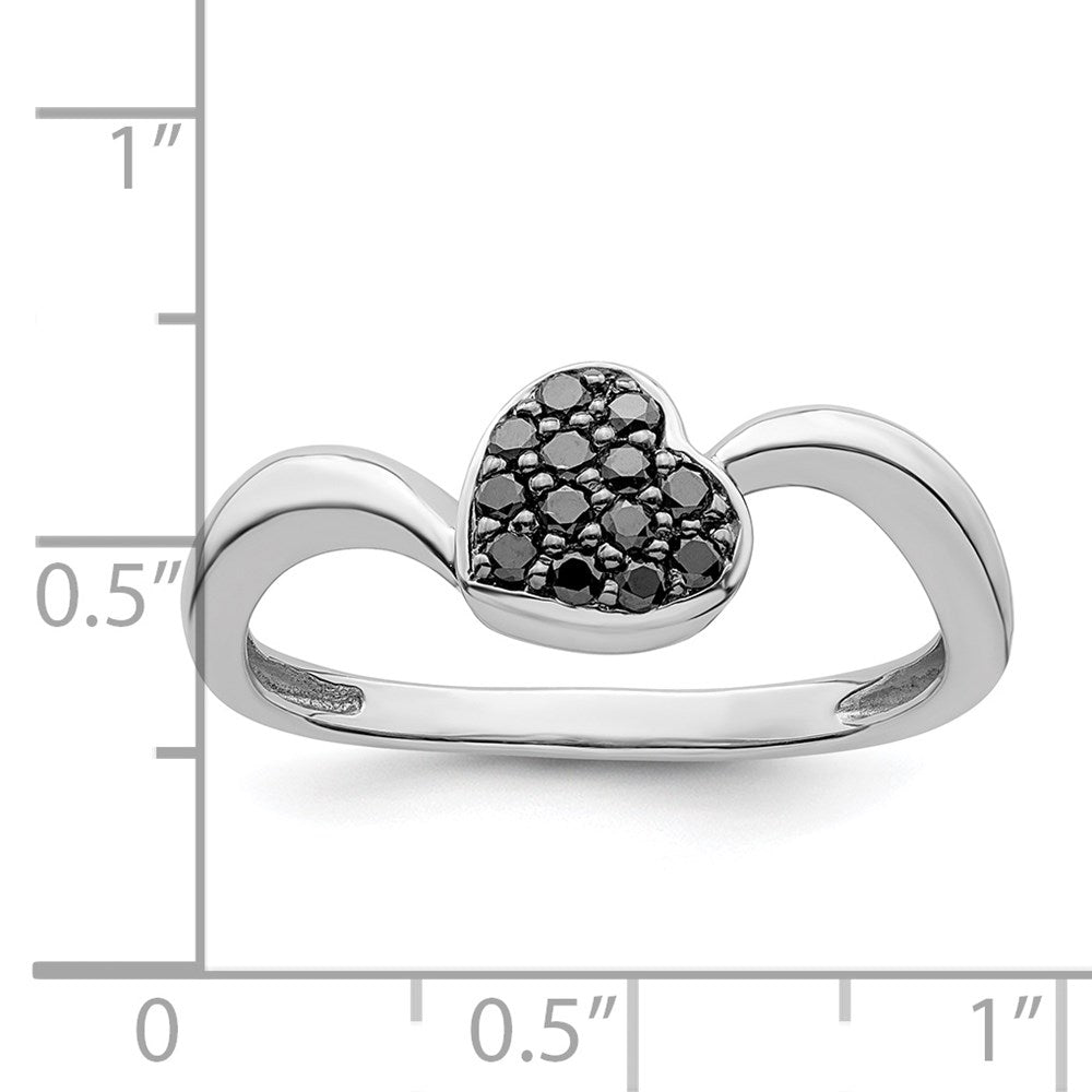 White Night Sterling Silver Rhodium-plated Black Diamond Heart Ring