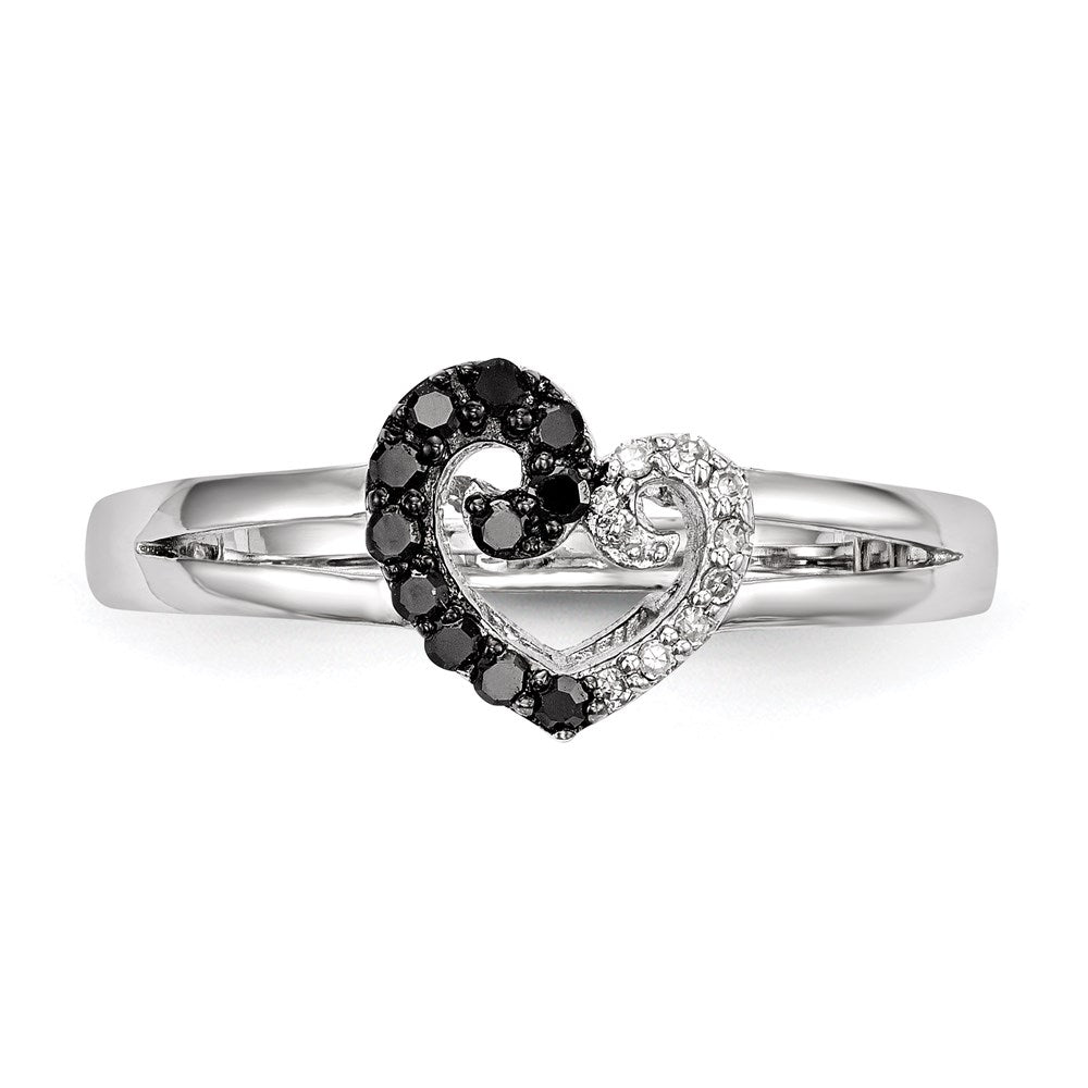 Sterling Silver White & Black Diamond Heart Ring