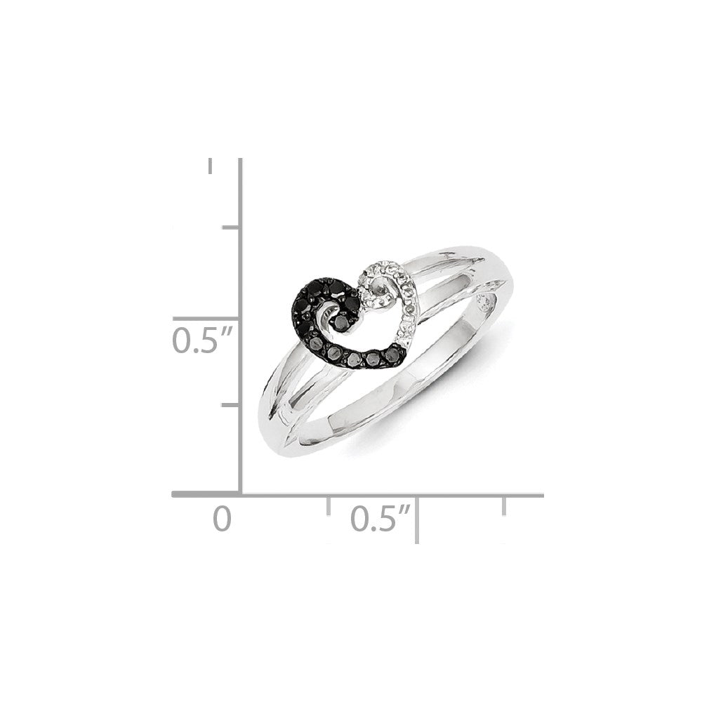 Sterling Silver White & Black Diamond Heart Ring