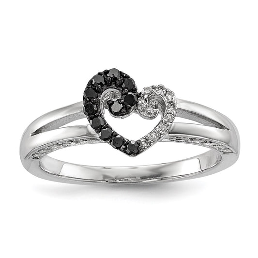 Sterling Silver White & Black Diamond Heart Ring