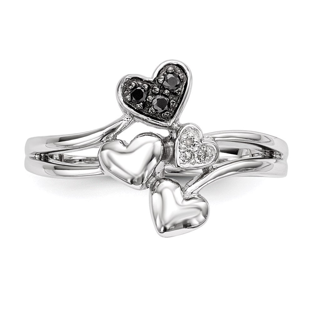 Sterling Silver White & Black Diamond Heart Ring