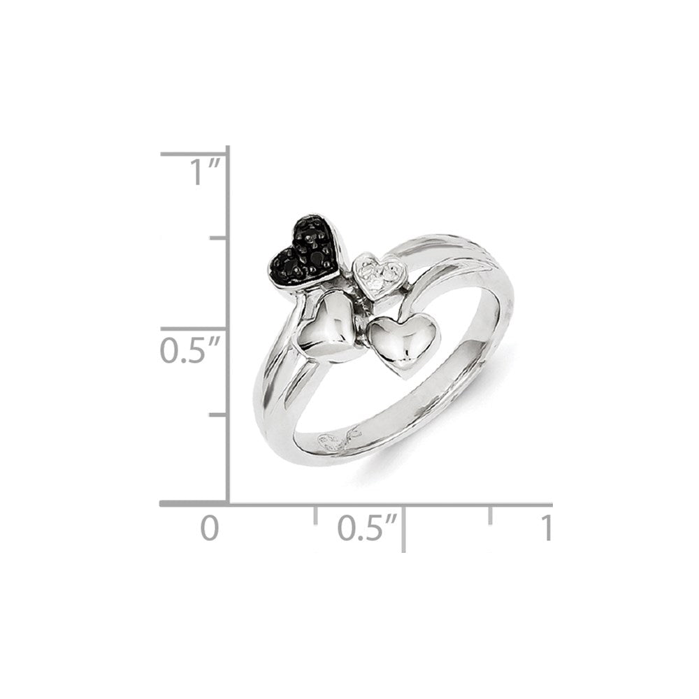 Sterling Silver White & Black Diamond Heart Ring