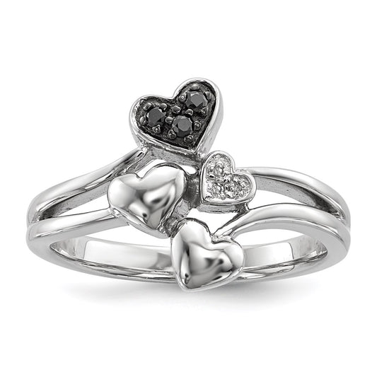 Sterling Silver White & Black Diamond Heart Ring