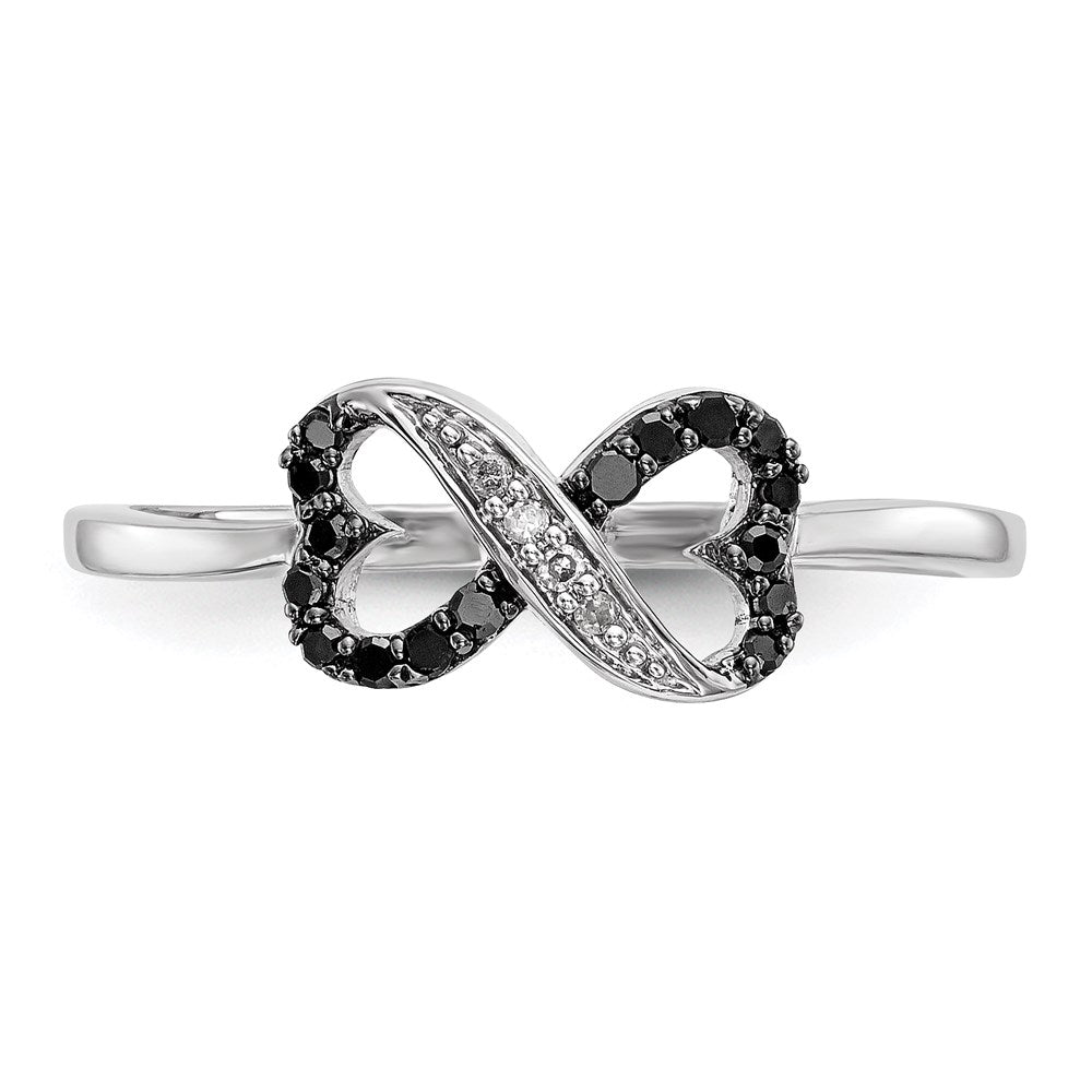 White Night Sterling Silver Rhodium-plated Black and White Diamond Double Heart Infinity Ring