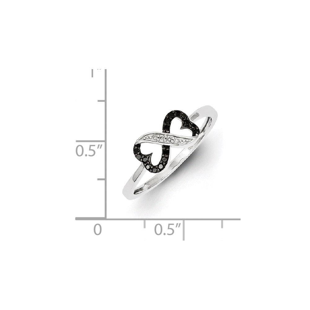 White Night Sterling Silver Rhodium-plated Black and White Diamond Double Heart Infinity Ring