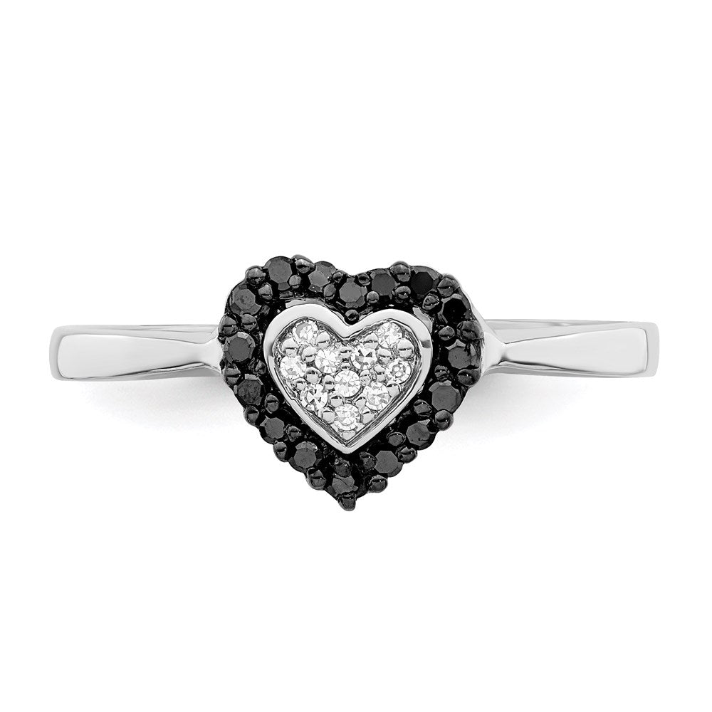 White Night Sterling Silver Rhodium-plated Black and White Diamond Heart Ring