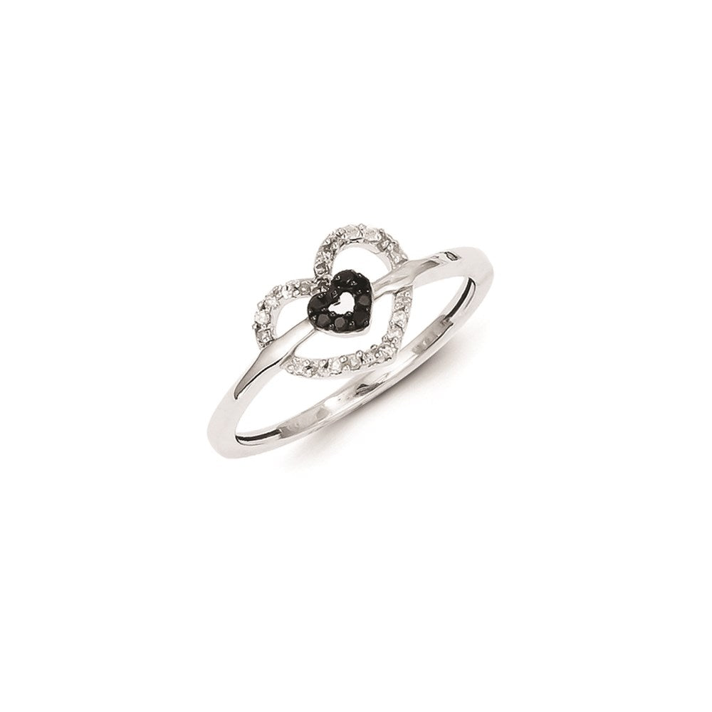 Sterling Silver w/ Black and White Diamond Double Heart Ring