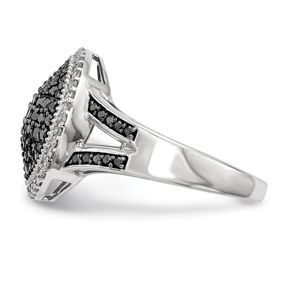 White Night Sterling Silver Rhodium-plated Black and White Diamond Round Ring