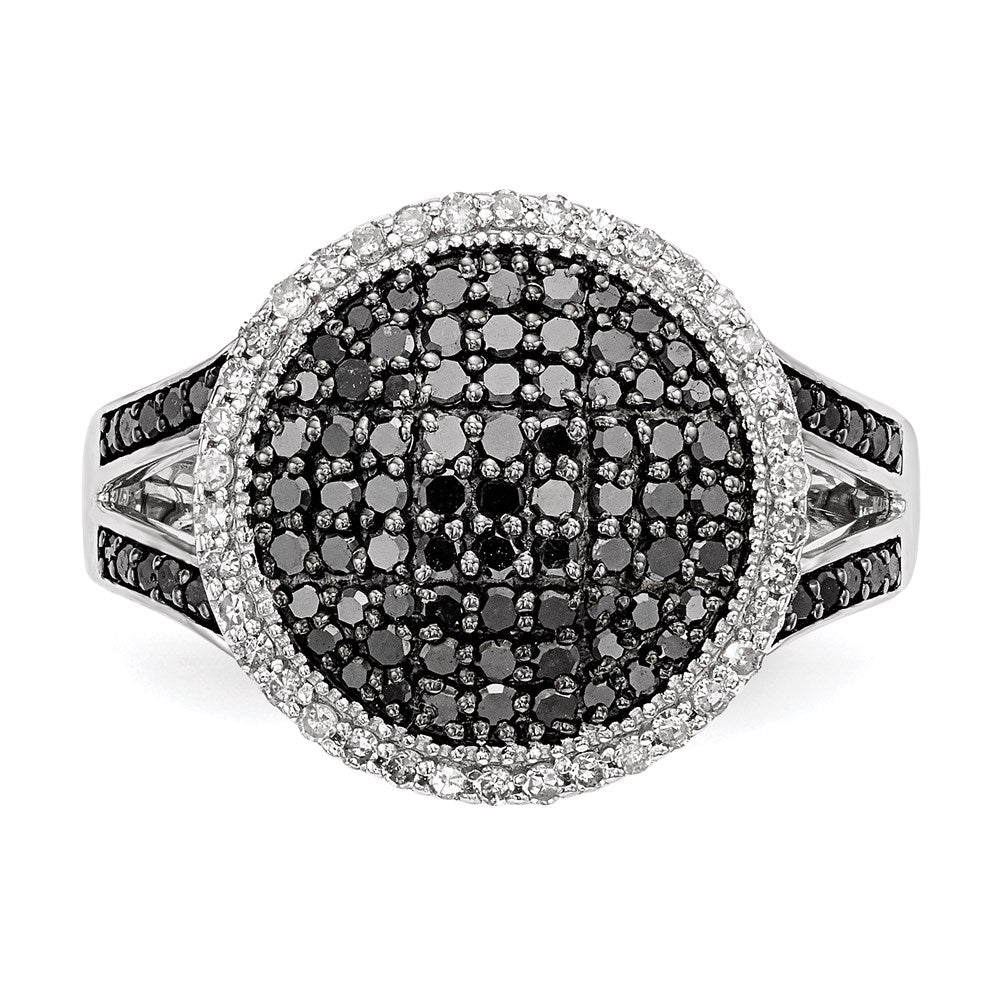 White Night Sterling Silver Rhodium-plated Black and White Diamond Round Ring