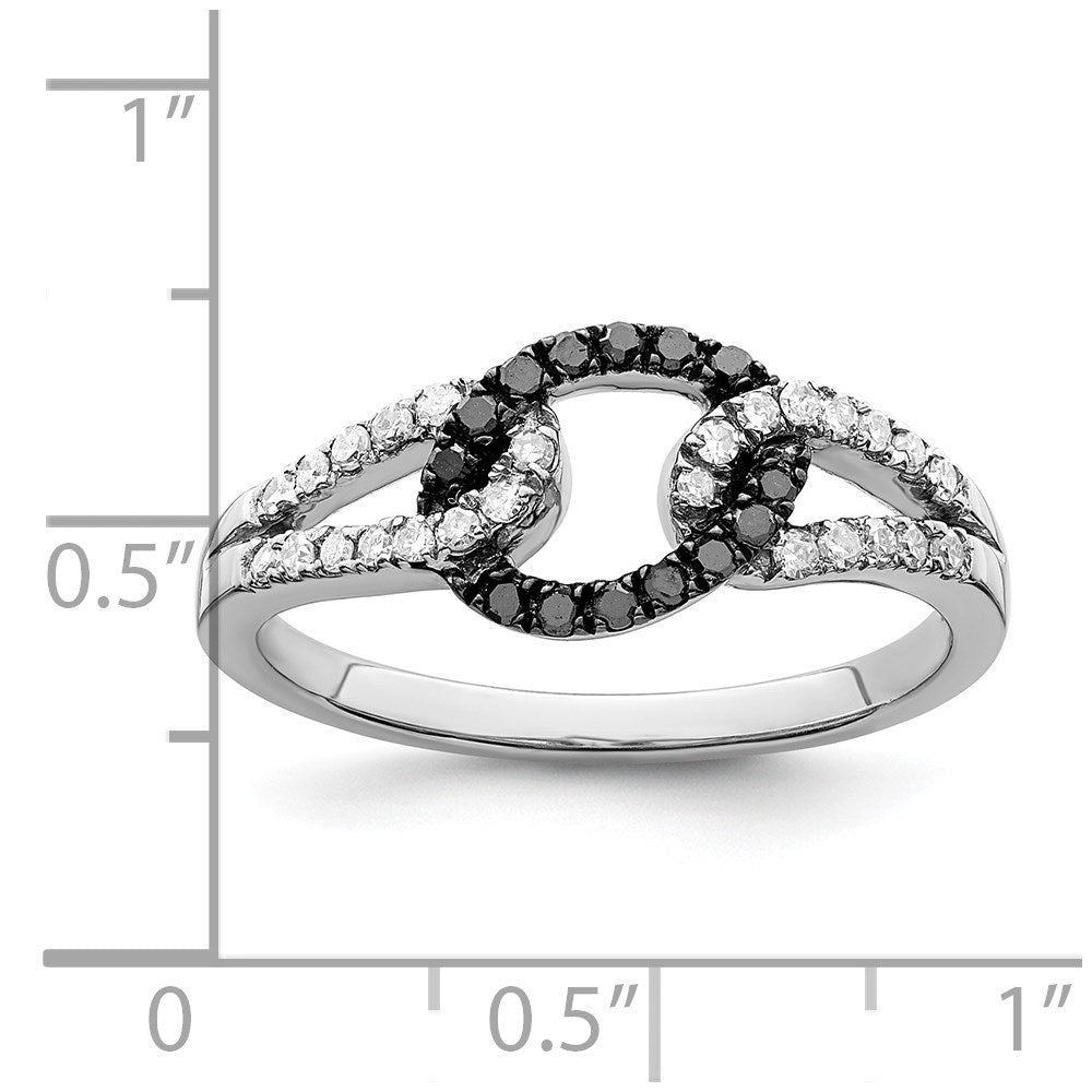 White Night Sterling Silver Rhodium-plated Black and White Diamond Ring