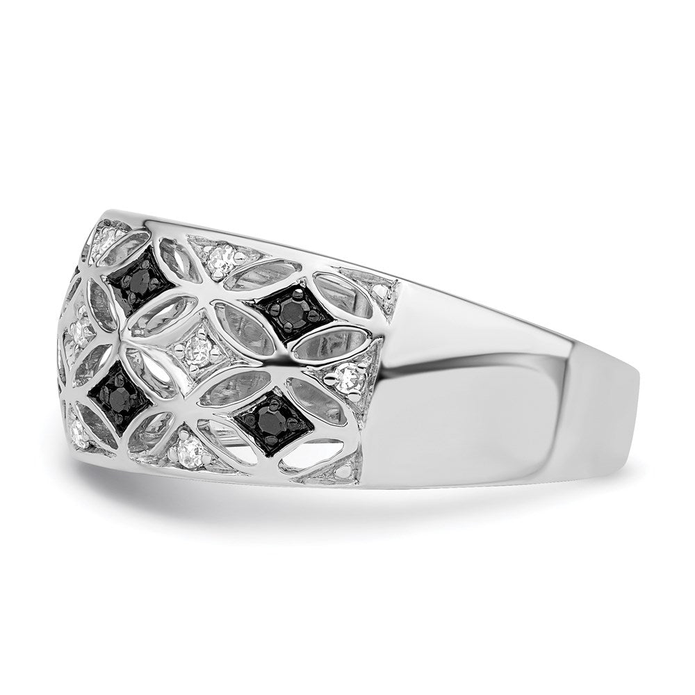 White Night Sterling Silver Rhodium-plated Black and White Diamond Ring