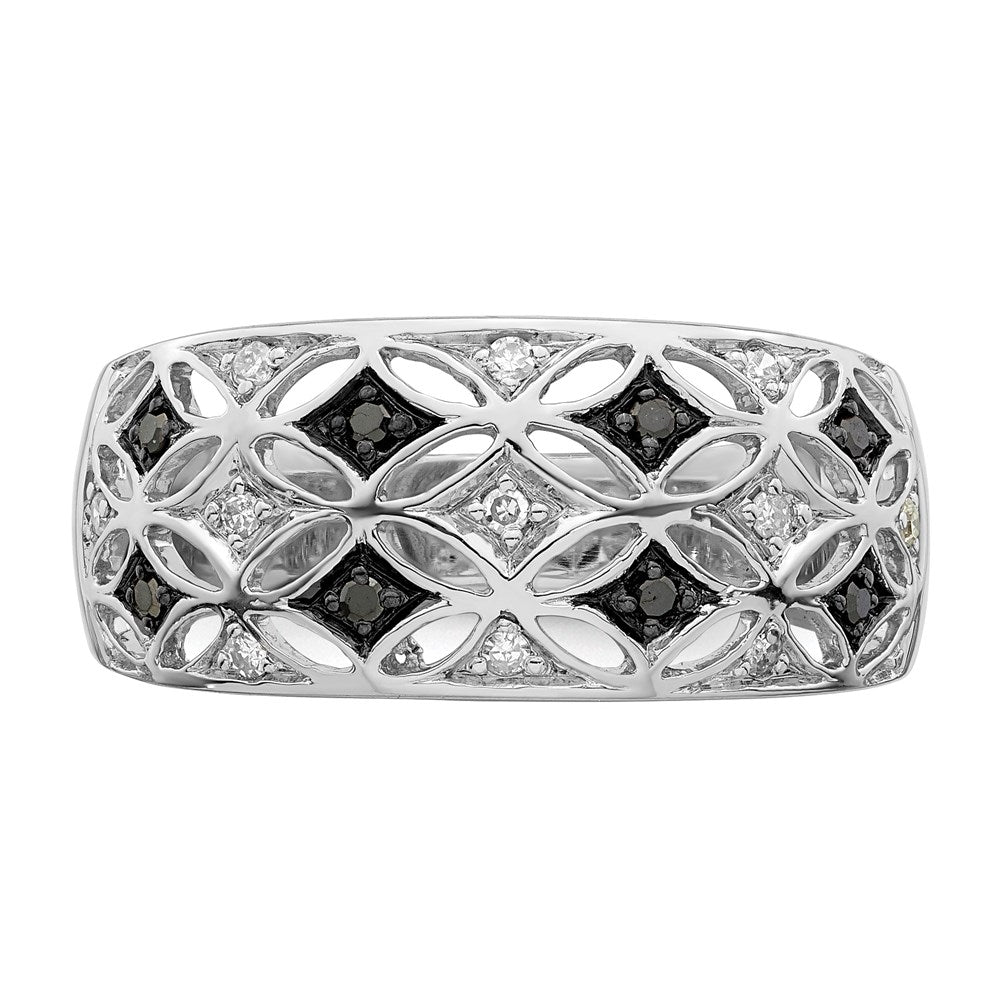 White Night Sterling Silver Rhodium-plated Black and White Diamond Ring