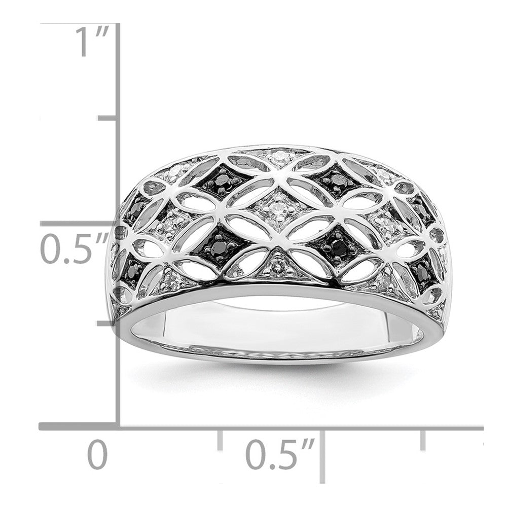 White Night Sterling Silver Rhodium-plated Black and White Diamond Ring