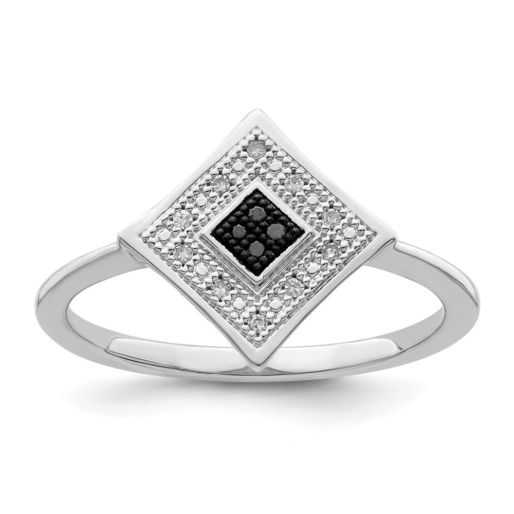 White Night Sterling Silver Rhodium-plated Black and White Diamond Ring