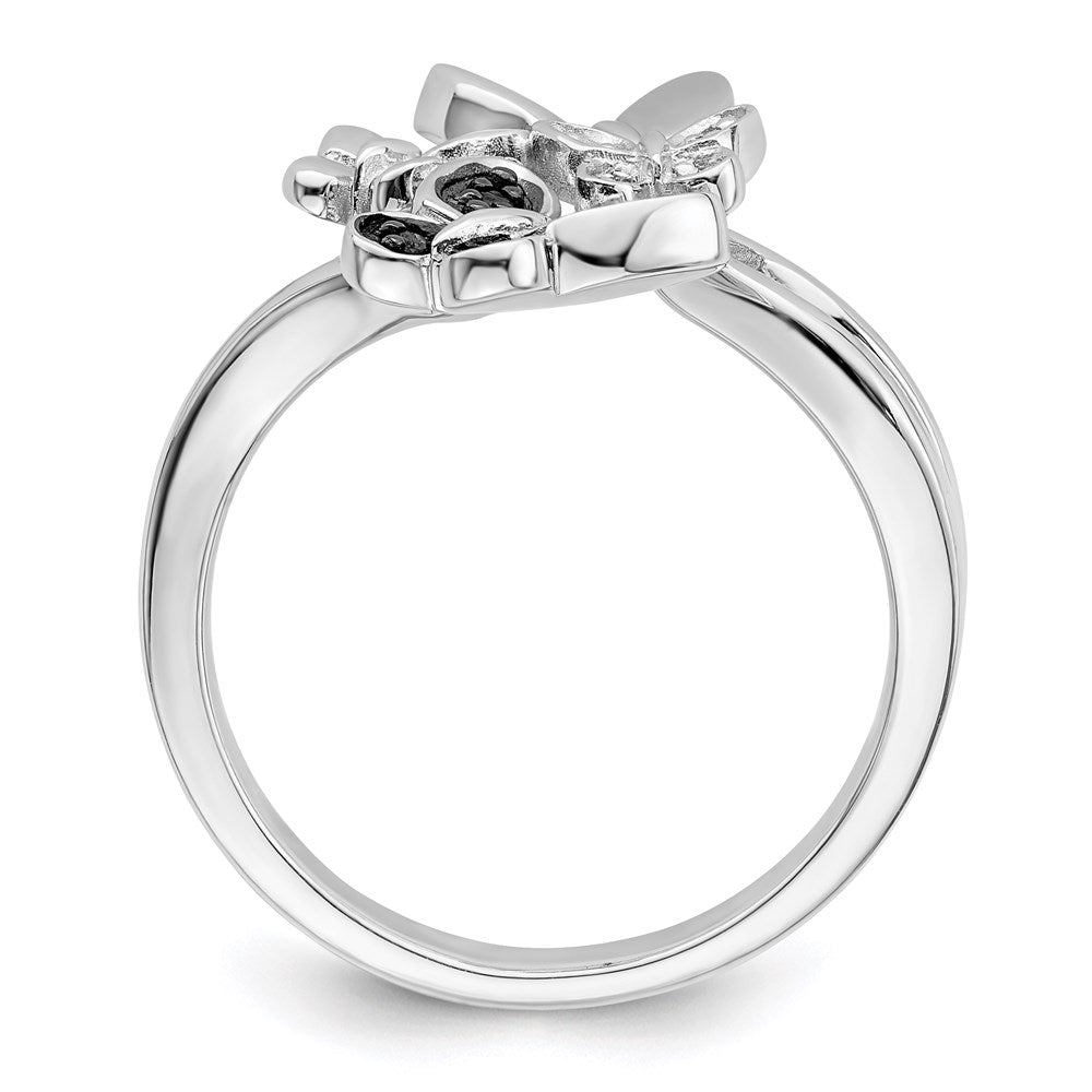 White Night Sterling Silver Rhodium-plated White and Black Diamond Butterfly Ring