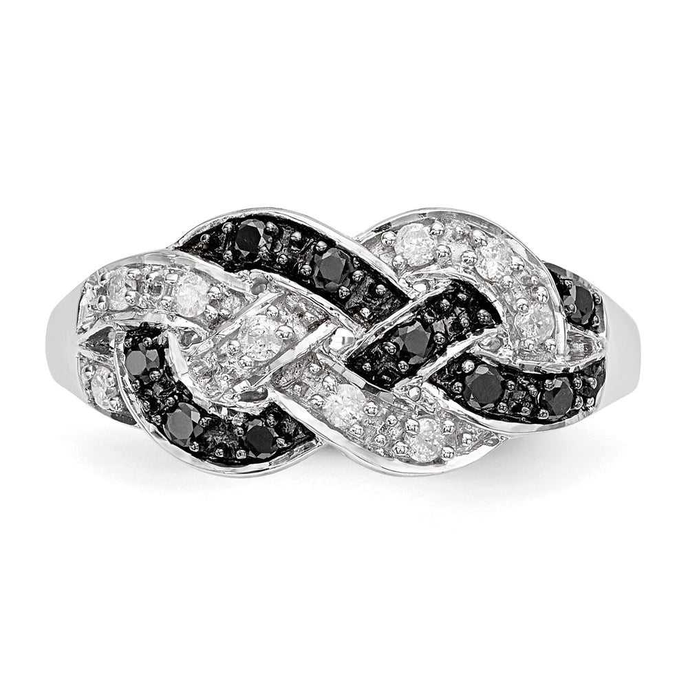 White Night Sterling Silver Rhodium-plated Black and White Diamond Intertwined Ring