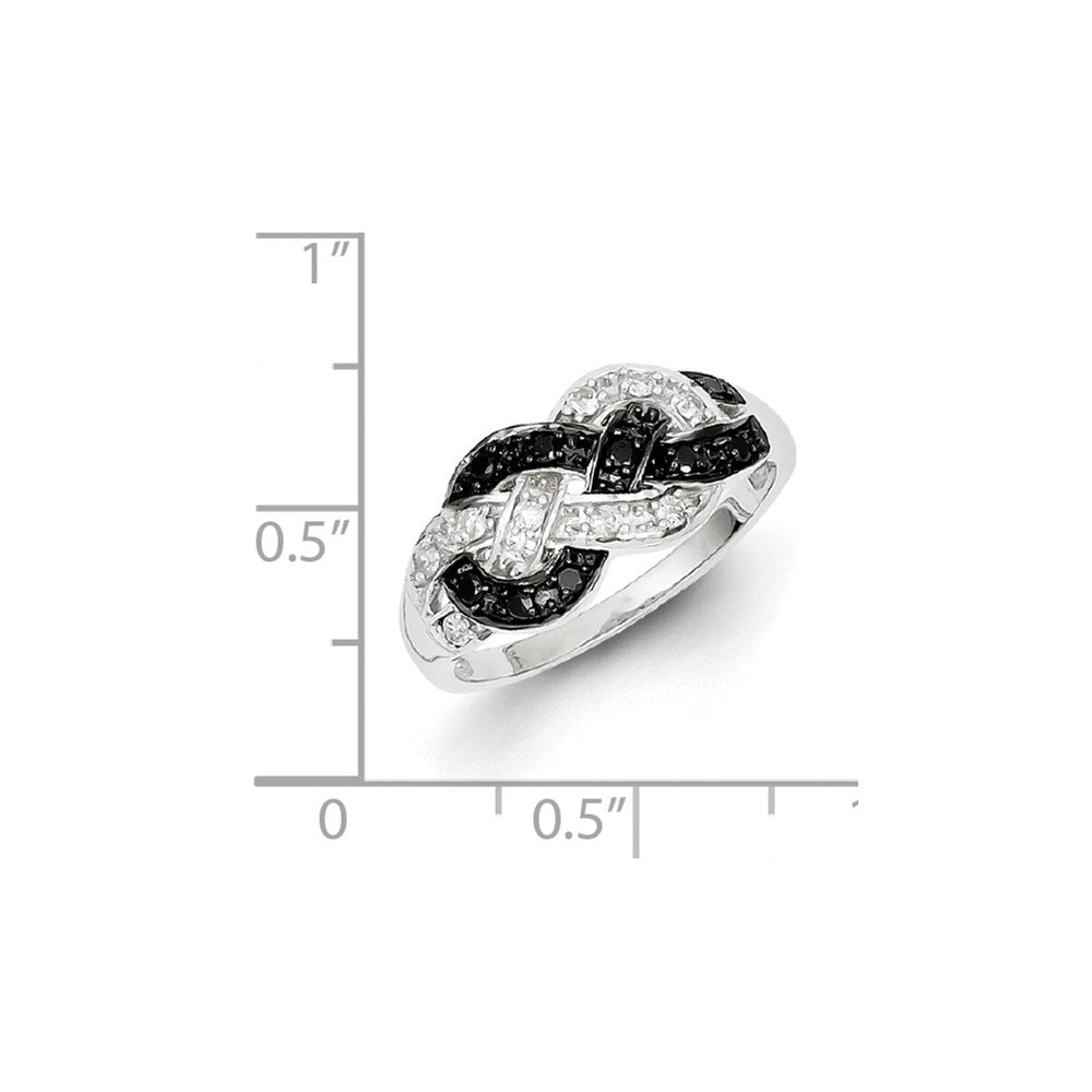 White Night Sterling Silver Rhodium-plated Black and White Diamond Intertwined Ring