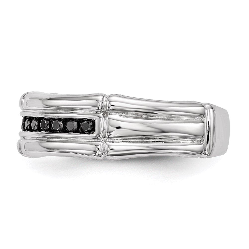 White Night Sterling Silver Rhodium-plated Black Diamond Men's Ring