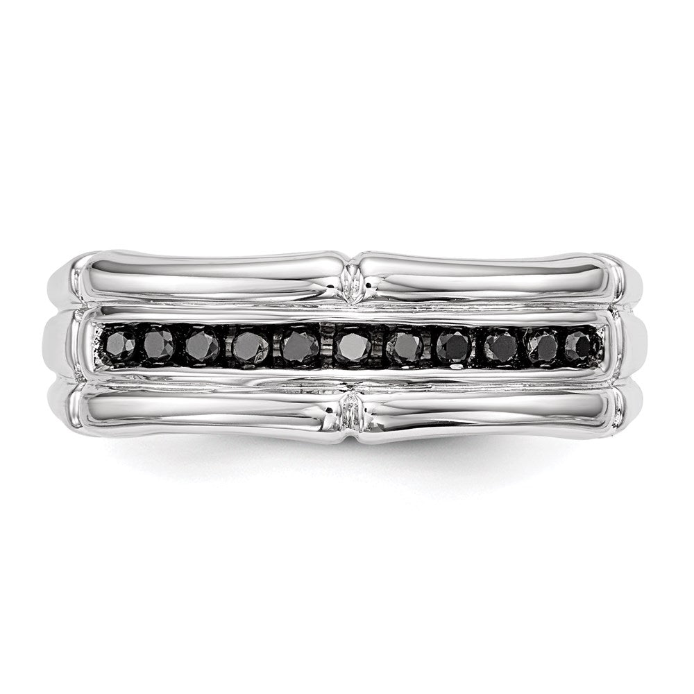 White Night Sterling Silver Rhodium-plated Black Diamond Men's Ring