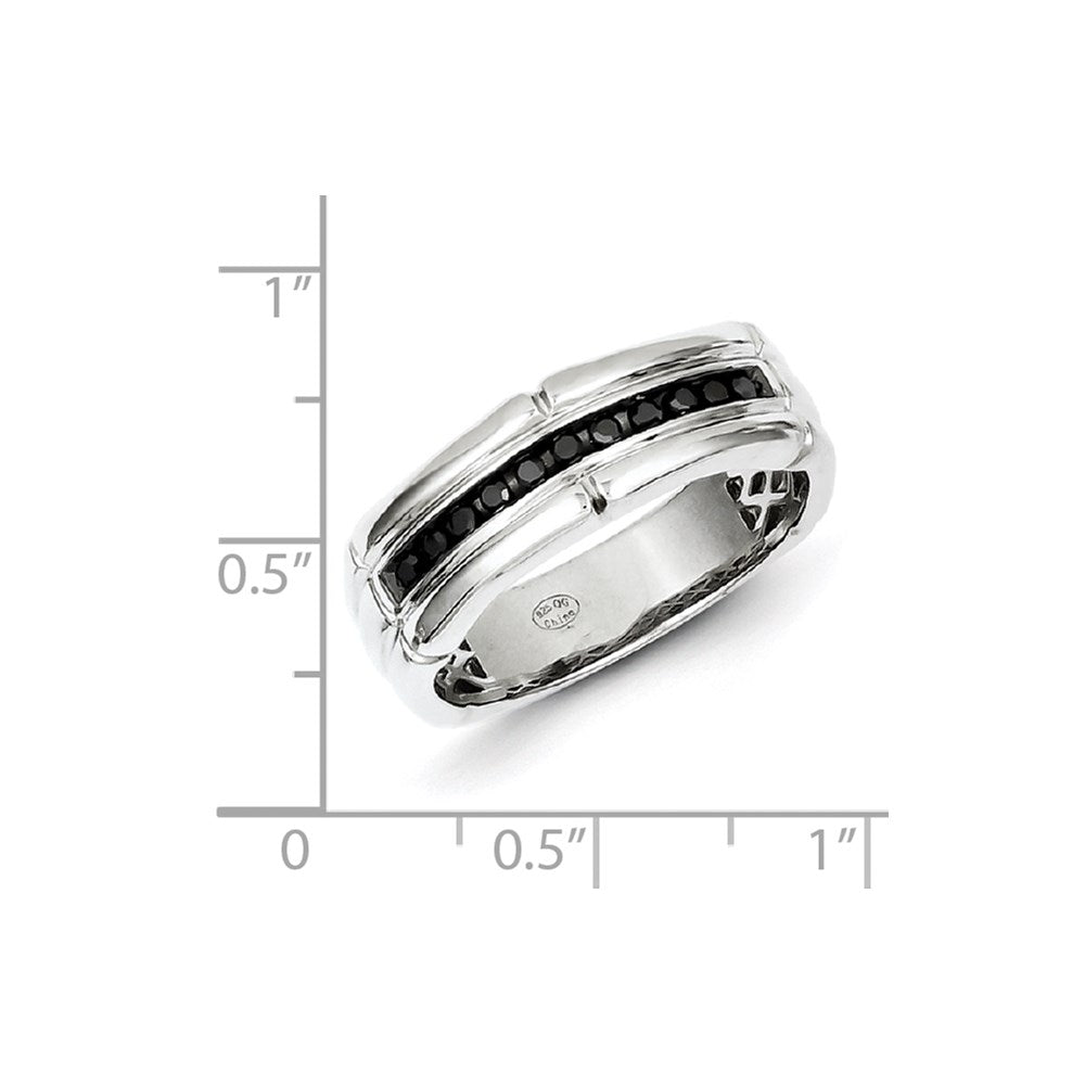 White Night Sterling Silver Rhodium-plated Black Diamond Men's Ring