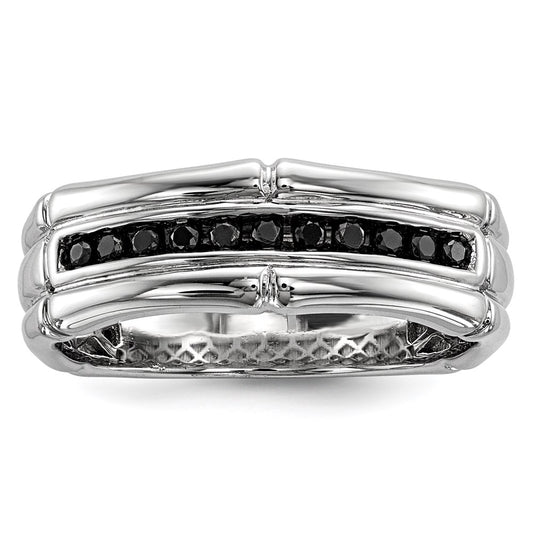 White Night Sterling Silver Rhodium-plated Black Diamond Men's Ring