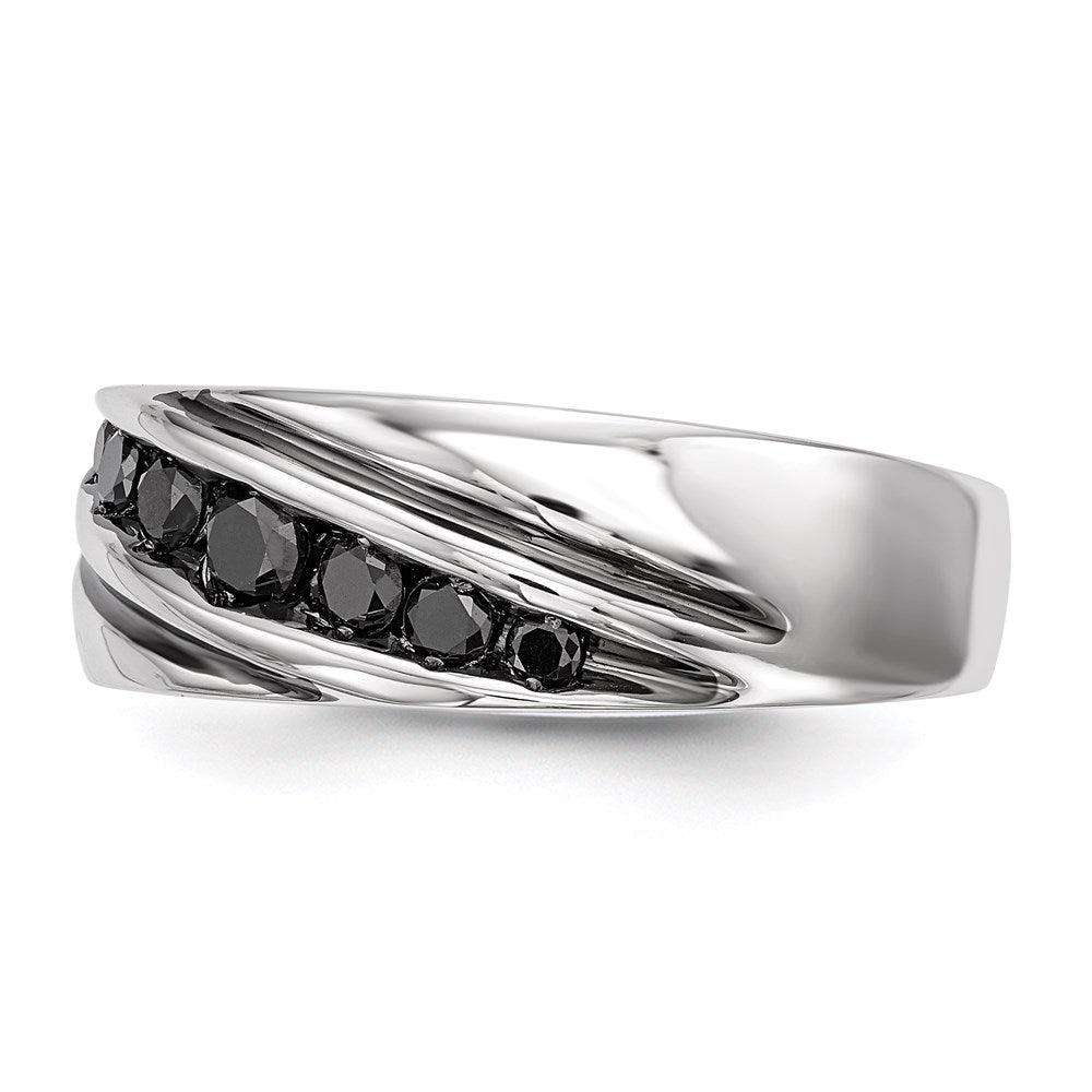 White Night Sterling Silver Rhodium-plated Black Diamond Men's Band Ring